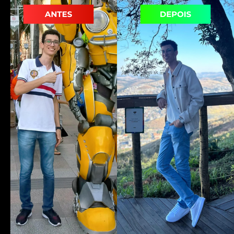 Antes e depois de aluno do Método KM